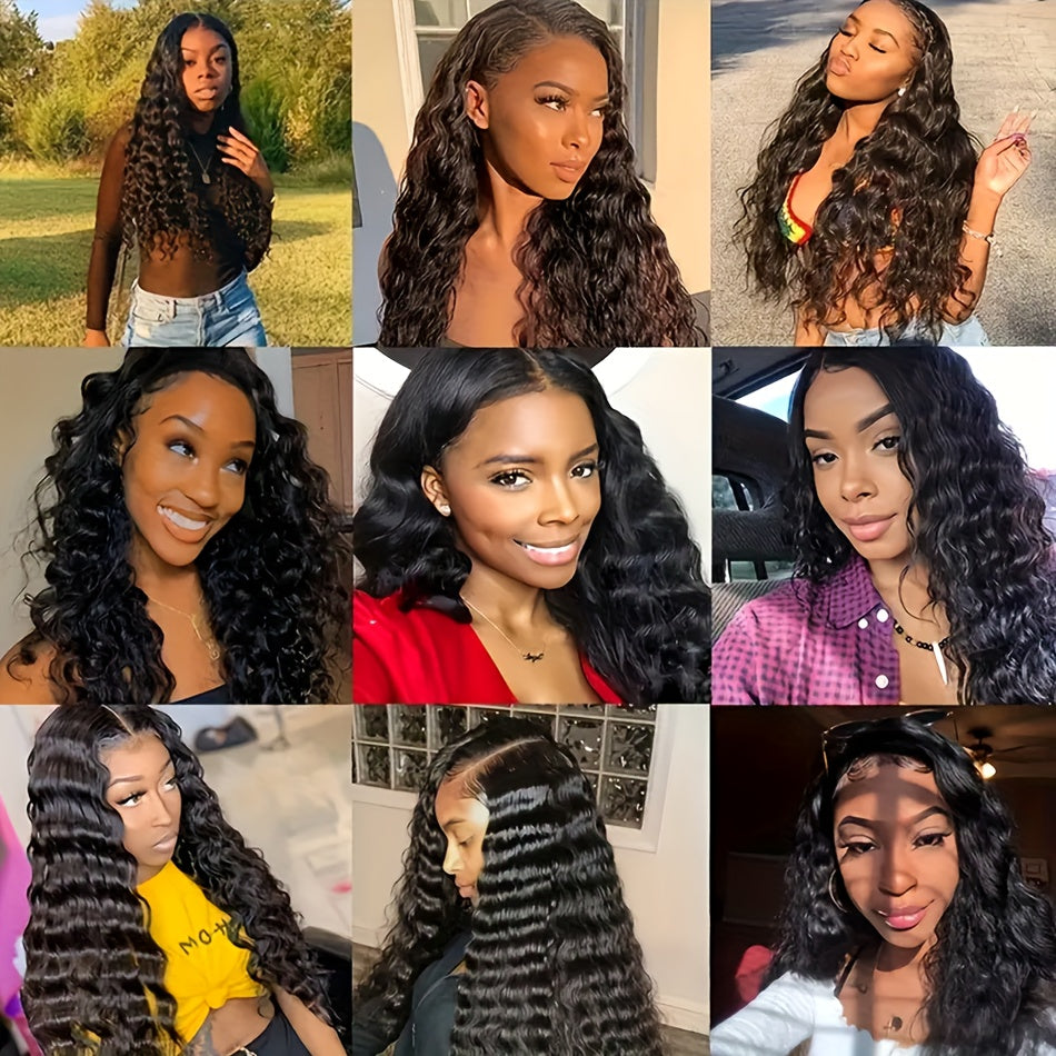 3 Bundles Deep Wave Human Hair Bundles 3 Bundles Deals Human Hair Extensions 12A 100% Unprocessed Virgin Brazilian Deep Curly Bundles Human Hair Remy Curly Weave Hair Bundles Natural Black Color